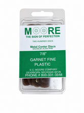 Load image into Gallery viewer, EC MOORE PLASTIC GARNET 7/8" BRASS METAL CENTER DISCS 200 PER PACK FINE GRIT
