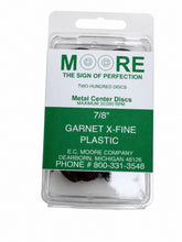 Load image into Gallery viewer, EC MOORE PLASTIC GARNET 7/8" BRASS METAL CENTER DISCS 200 PER PACK X-FINE GRIT
