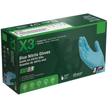 Load image into Gallery viewer, BLUE NITRILE X3 GLOVES POWDER FREE MEDIUM SIZE 100/BX 3 MIL GLOVE
