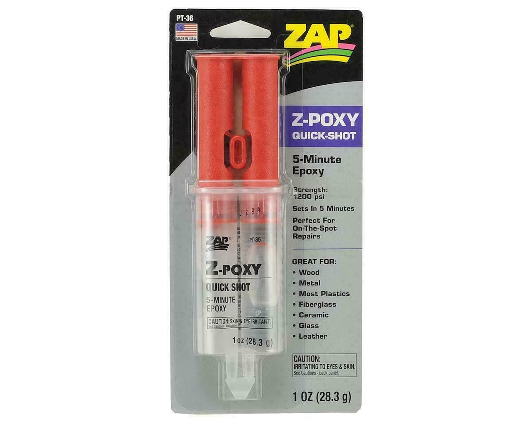 ZAP Z-POXY QUICK Shot 5 Minute Epoxy For Wood Metal Leather Ceramic Glass