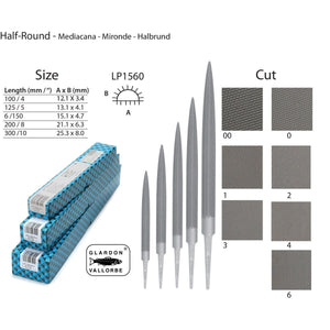 GLARDON-VALLORBE SWISS Hand Half Round File - 8" Cuts # 00-0-1-2 LP1560