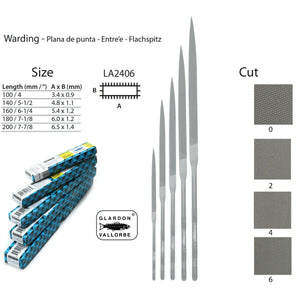 GLARDON-VALLORBE WARDING Needle Files -160mm- Cuts 0-3-4-6  La2406